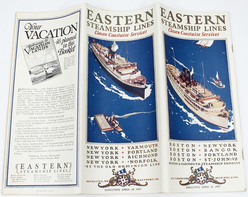 1927 EASTERN STEAMSHIP LINES Brochure Boston to New York and More SS Yarmouth