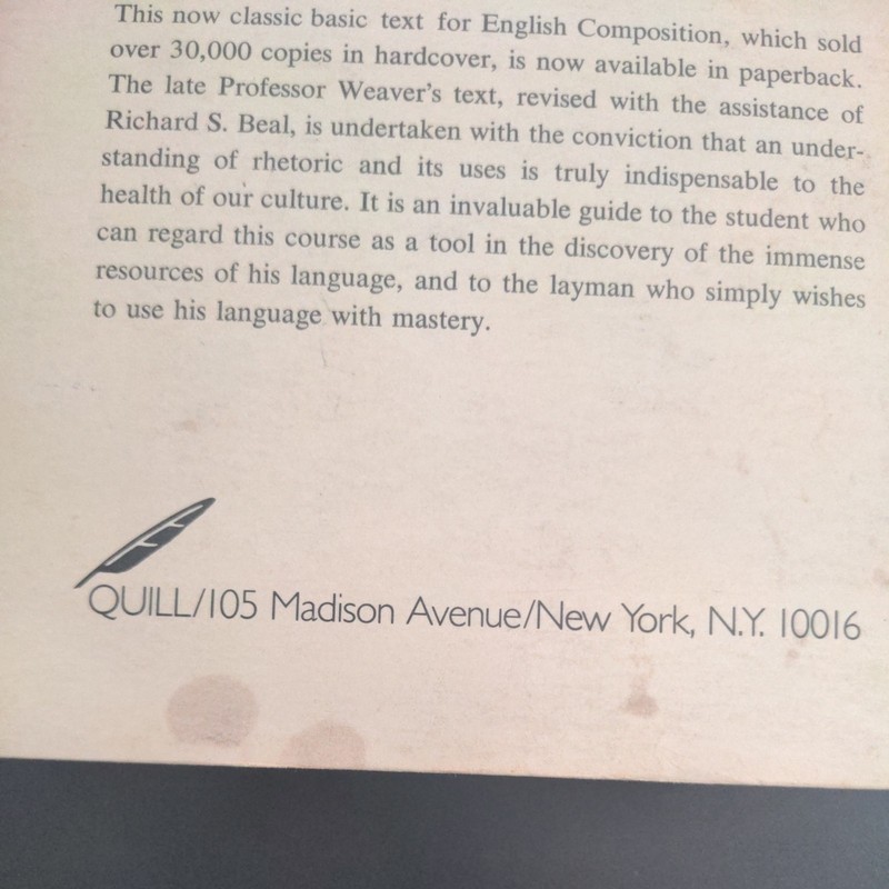 A Rhetoric And Handbook - Richard M Weaver (Paperback, 1967) VG, Revised gallery