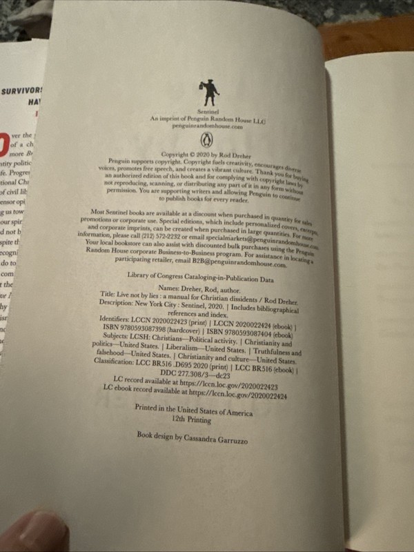 Live Not by Lies : A Manual for Christian Dissidents by Rod Dreher 2020 HBDJ VG+ gallery