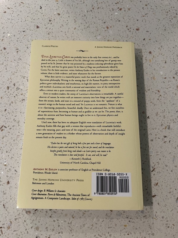 On the Nature of Things by Lucretius (translated Anthony Esolen) Paperback - New gallery