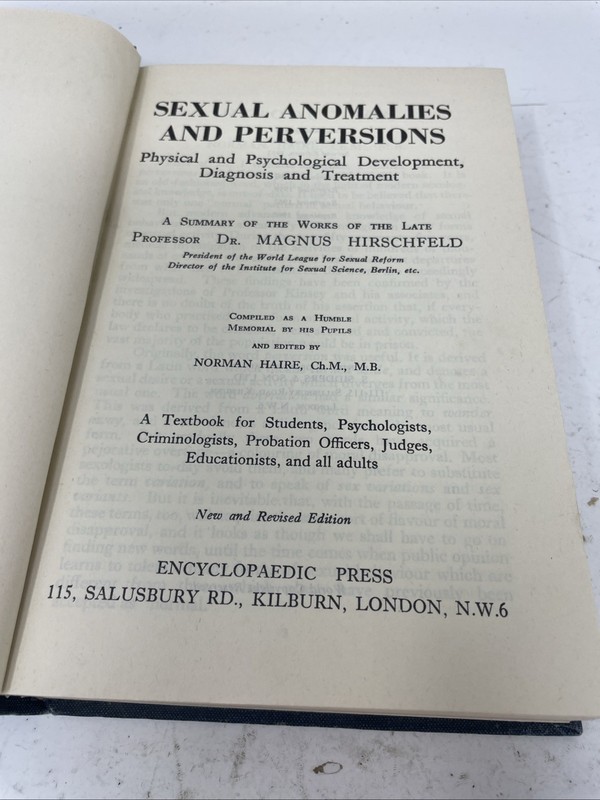 Sexual Anomalies and Perversions Magnus Hirschfeld VTG HC reprint 1966 copy rare gallery