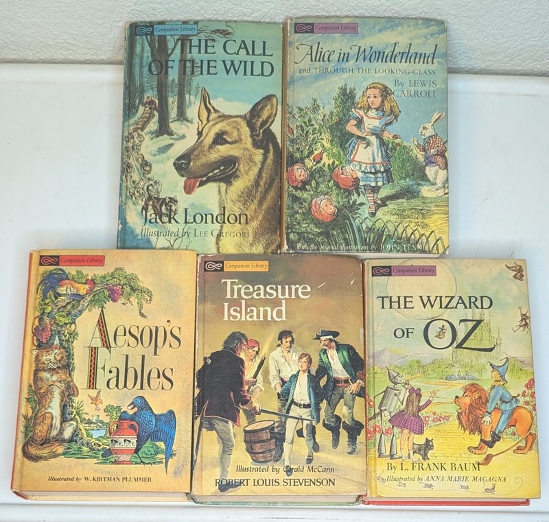 Lot of 5 Vtg Companion Library 2-in-1 Books- Jungle Book, Wizard of Oz HARDCOVER