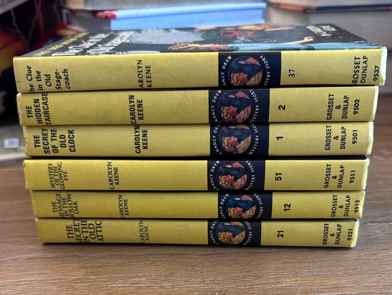 Lot of 6 vintage Nancy Drew teen mystery books Carolyn Keene most Matte Yellow
