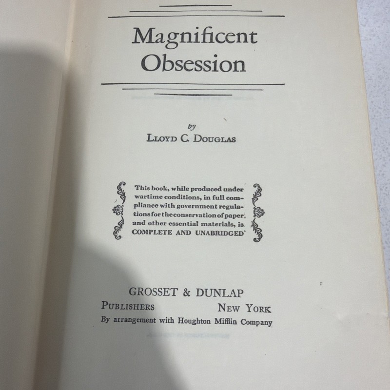 Magnificent Obsession by Lloyd C. Douglas (1929 Vintage Hardcover) gallery