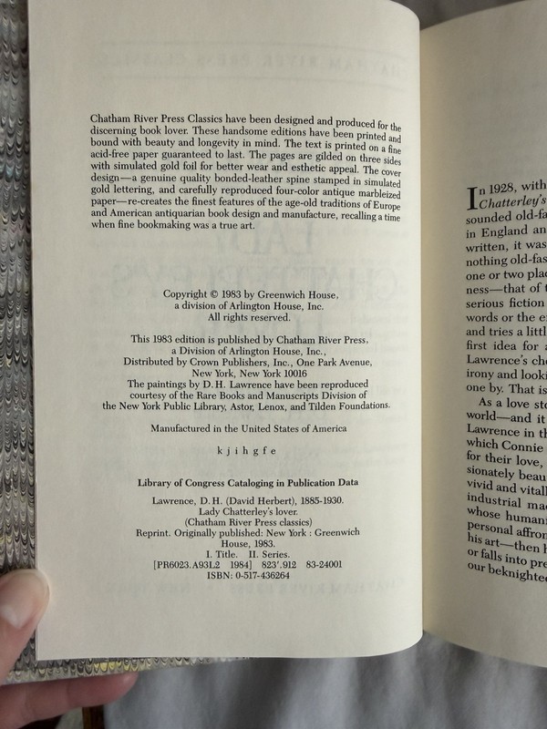Lady Chatterley's Lover Chatham River Press Classics Copyright 1983 gallery